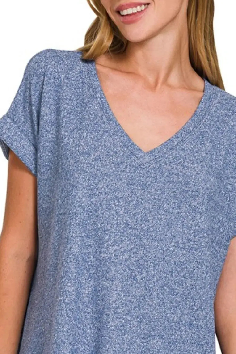 Zenana Soft Melange Hacci V-neck Tee - Love Salve